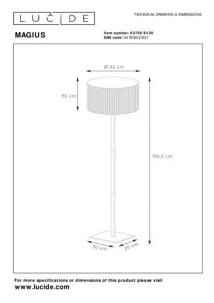 Lucide MAGIUS - Stehlampe - Ø 42 cm - 1xE27 - Natürlich - TECHNISCH